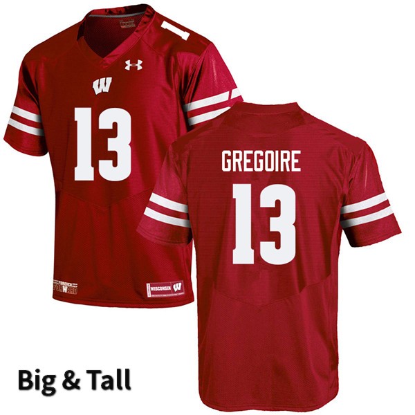 Wisconsin Badgers Men's #13 Mike Gregoire NCAA Under Armour Authentic Red Big & Tall College Stitched Football Jersey HL40G17MM
